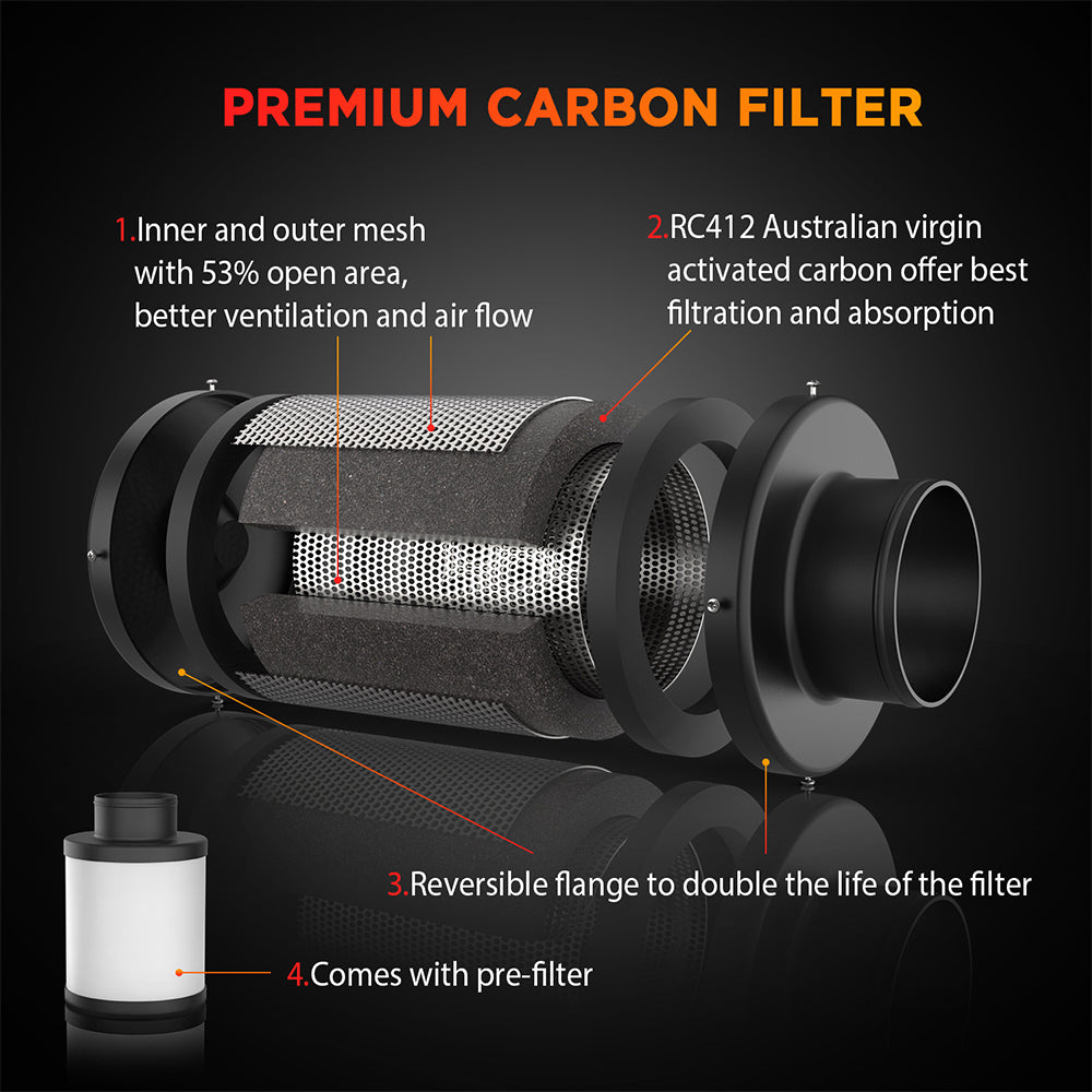 JAMSUNG-AC100-240V 4 inch 6 inch Certified Smart Duct Fan Carbon Canister Filter set